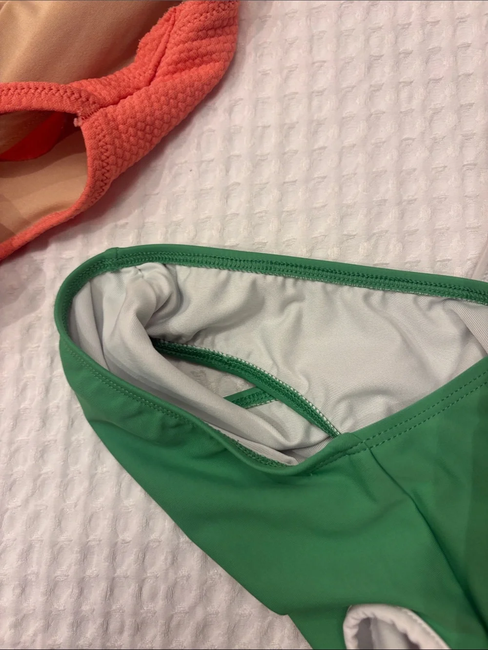 Old Navy Kids Coral and Green One-Piece Swimsuits